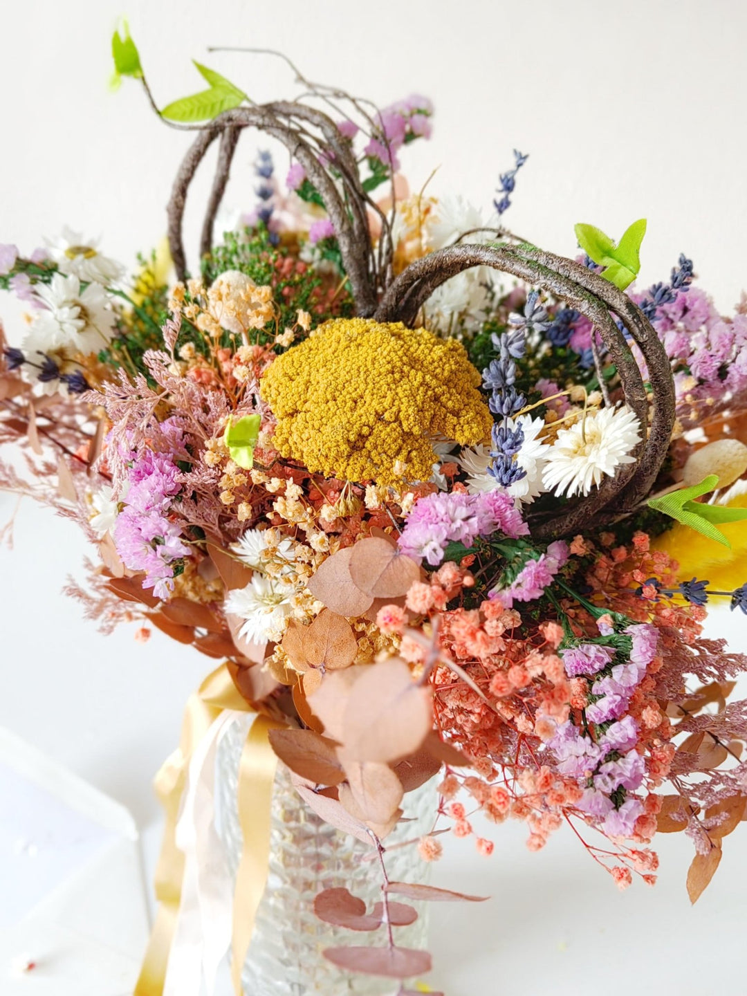 Heart Boho Wedding Bouquet: Preserved & Dried Meadow Flowers – handmade floral hair accessory by magaela