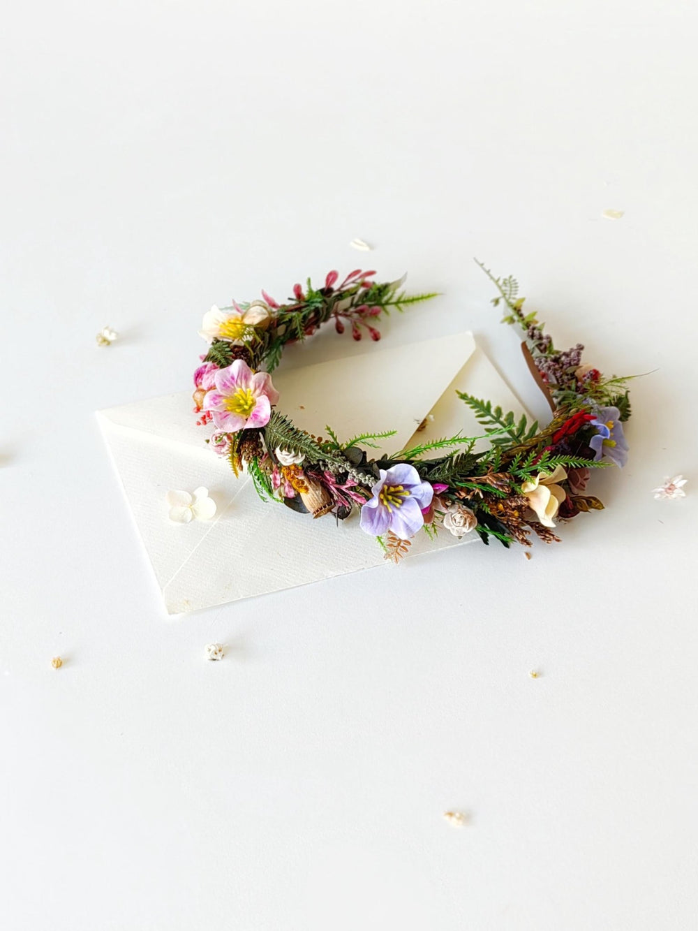 Wildflower Bridal Headband: Colorful Boho Meadow Flower Crown – handmade floral hair accessory by magaela