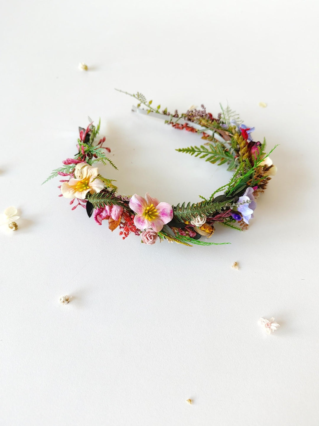 Wildflower Bridal Headband: Colorful Boho Meadow Flower Crown – handmade floral hair accessory by magaela