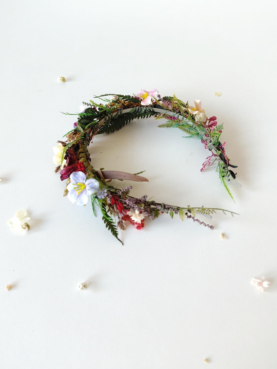 Wildflower Bridal Headband: Colorful Boho Meadow Flower Crown – handmade floral hair accessory by magaela