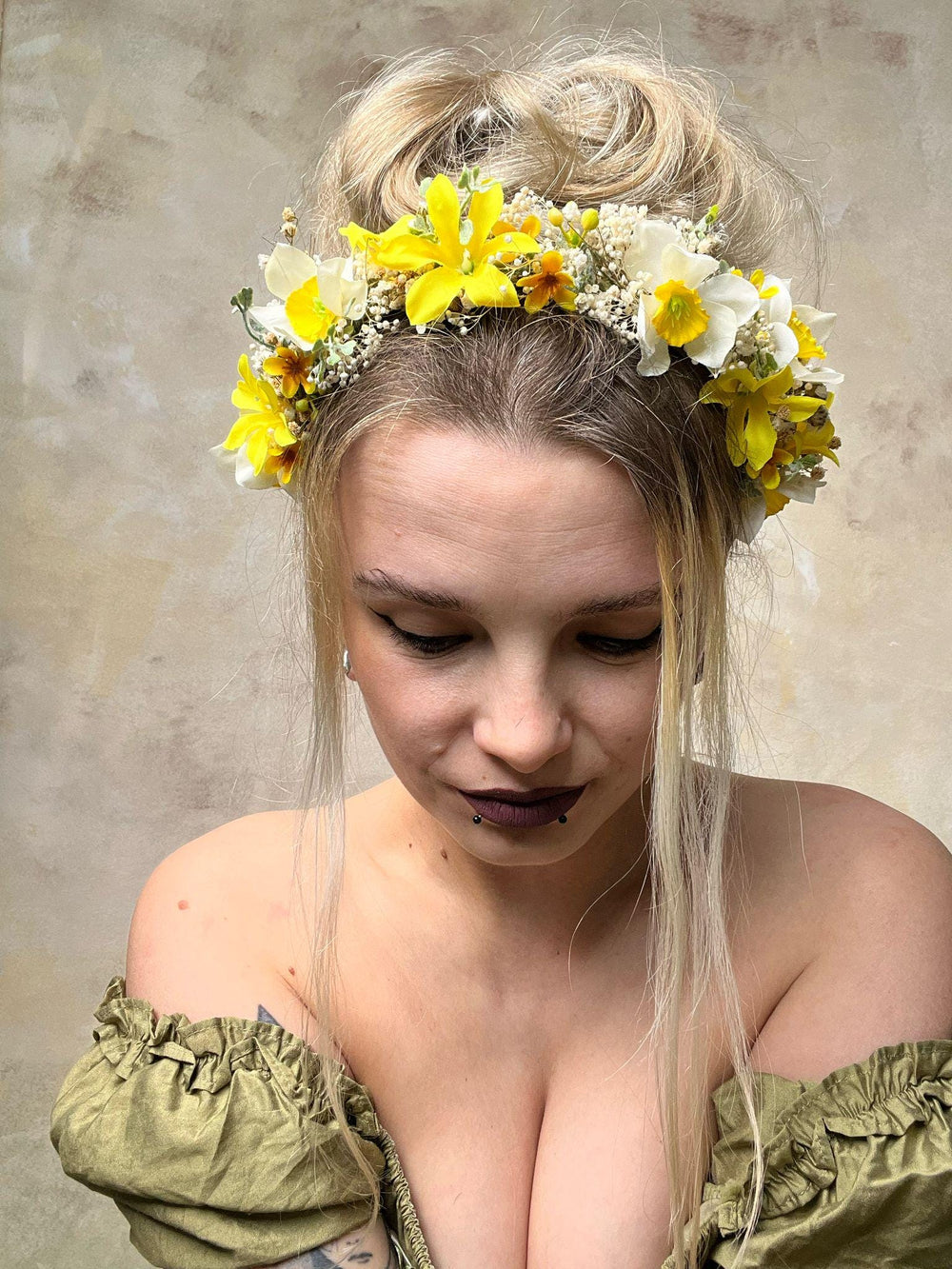 Forsythia Flower Crown: Yellow Narcissus Headband, Bridal Headpiece – handmade floral hair accessory by magaela