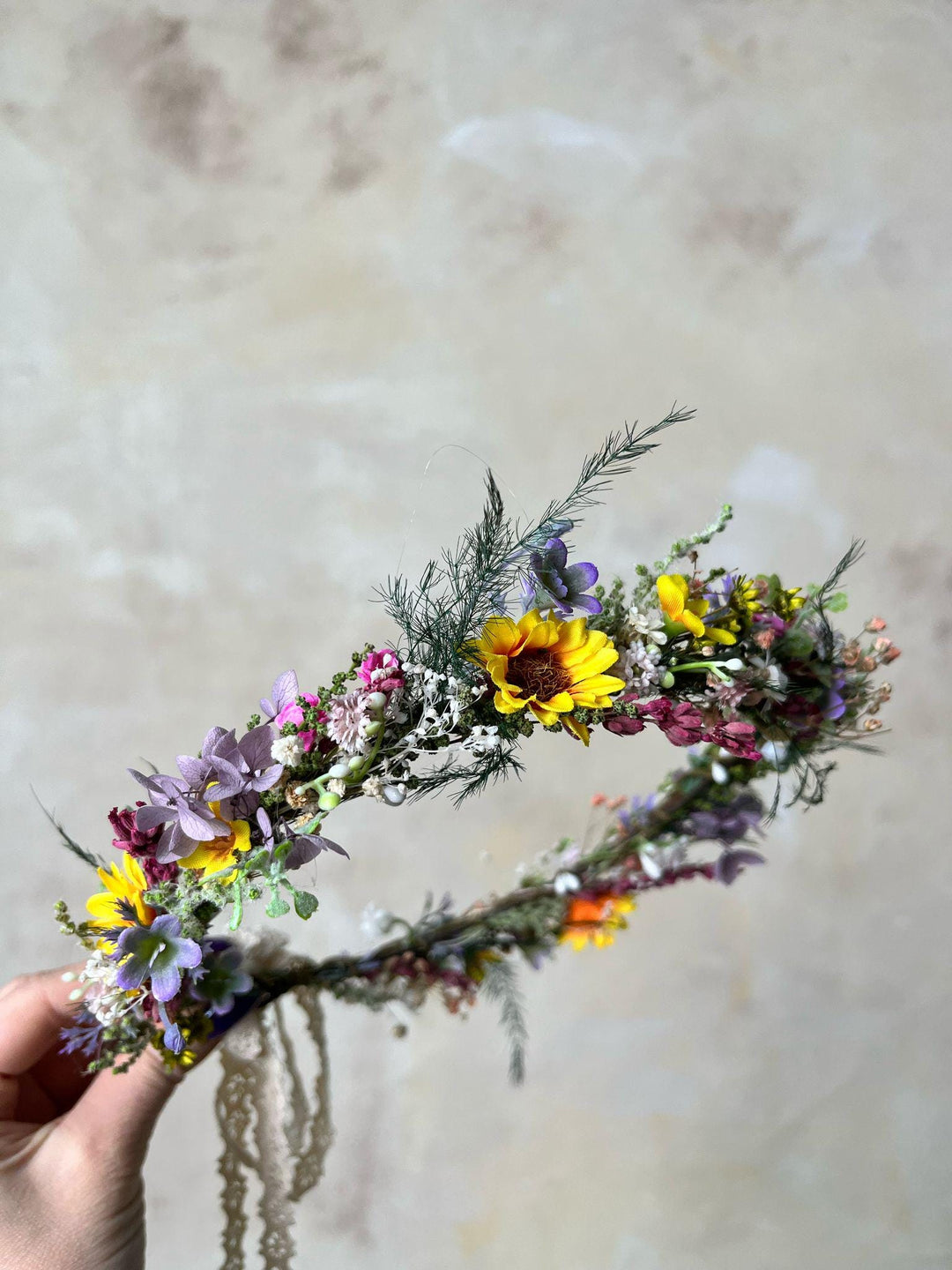 Sunflower Meadow Flower Crown: Bridal Wedding Headpiece – handmade floral hair accessory by magaela