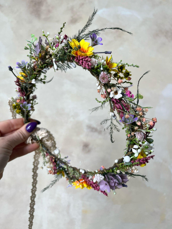 Sunflower Meadow Flower Crown: Bridal Wedding Headpiece – handmade floral hair accessory by magaela