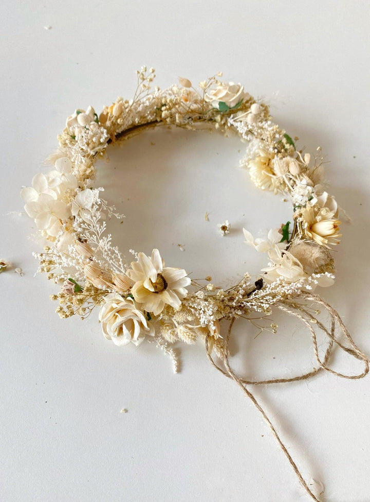 Boho Flower Hair Wreath: Rustic Cottagecore Wedding Headpiece – handmade floral hair accessory by magaela
