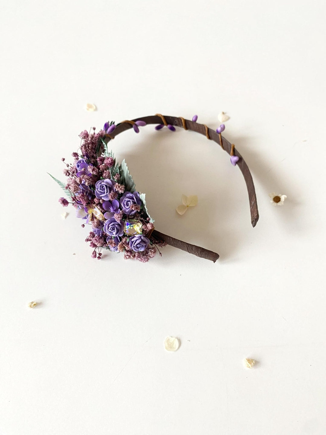 Purple Flower Headband with Stones: Bridal Headpiece – handmade floral hair accessory by magaela