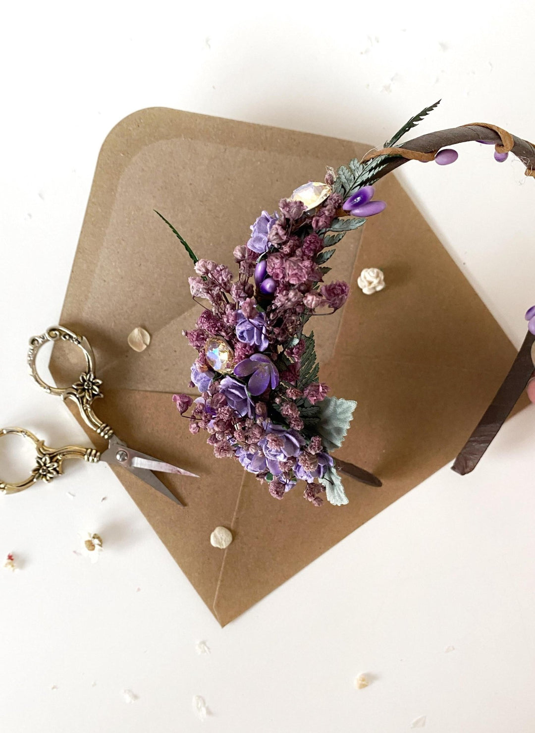 Purple Flower Headband with Stones: Bridal Headpiece – handmade floral hair accessory by magaela