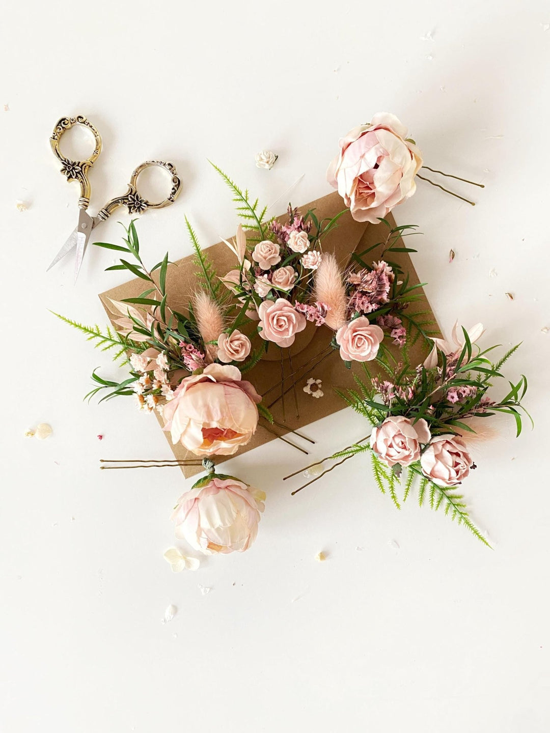 Blush Flower Hairpins: Boho Bridal Hair Accessories – handmade floral hair accessory by magaela