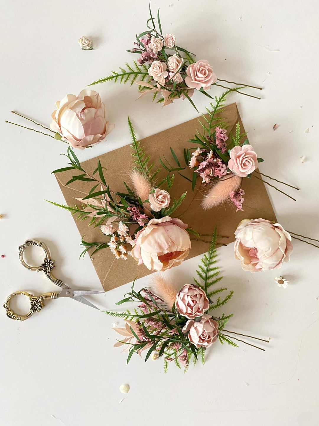 Blush Flower Hairpins: Boho Bridal Hair Accessories – handmade floral hair accessory by magaela