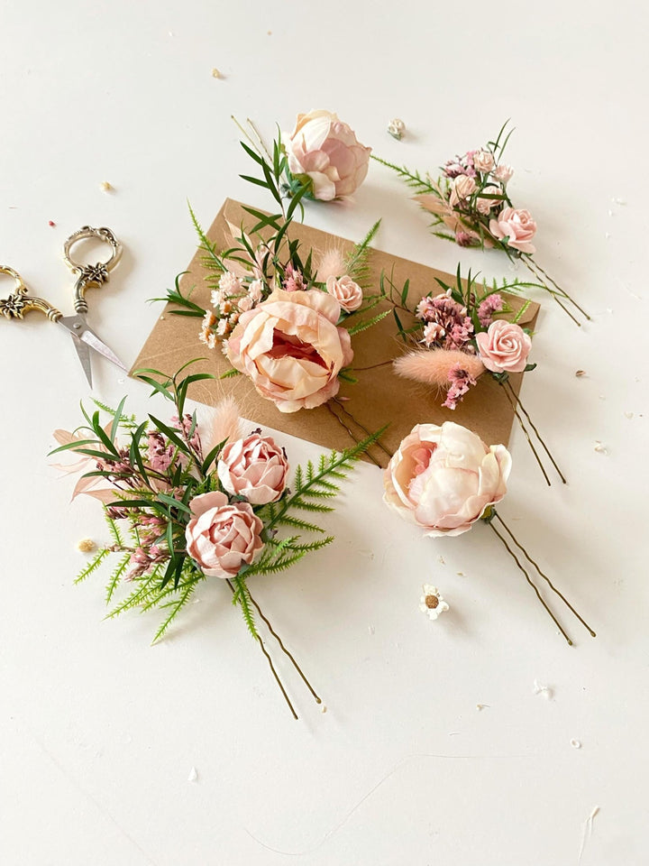 Blush Flower Hairpins: Boho Bridal Hair Accessories – handmade floral hair accessory by magaela