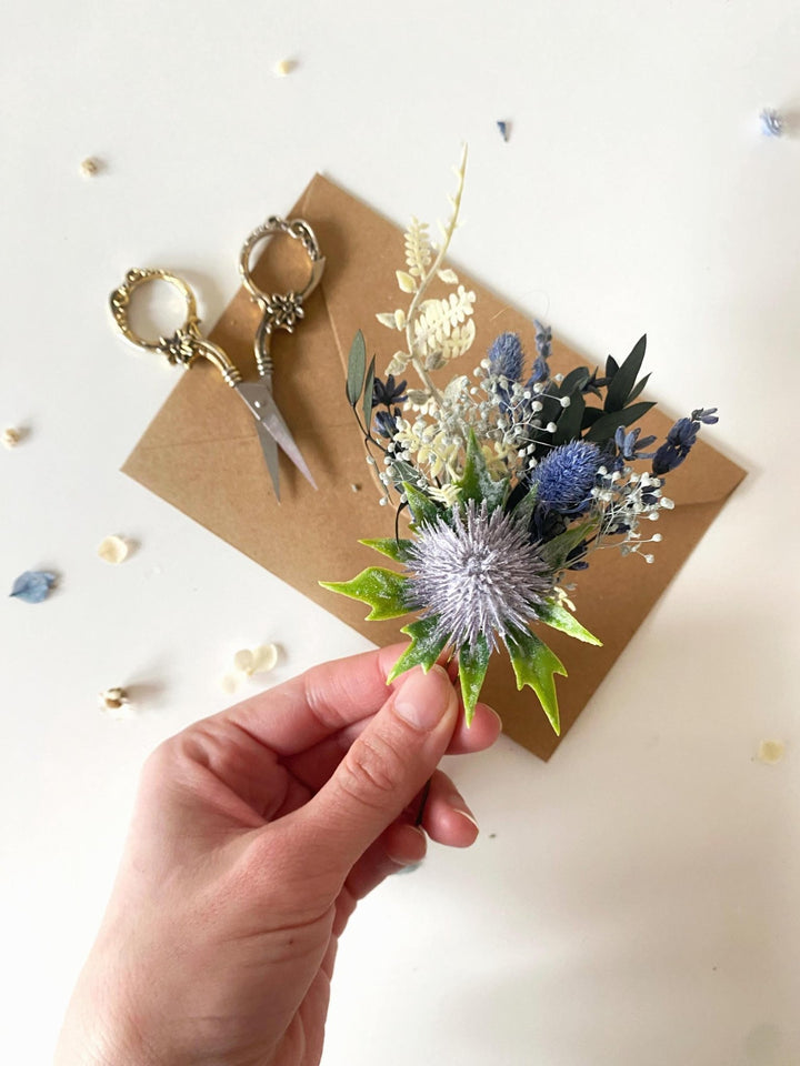 Blue Thistle Flower Hairpins: Boho Bridal Hair Accessories – handmade floral hair accessory by magaela