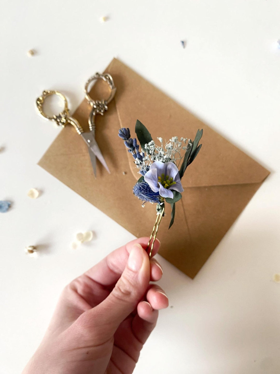 Blue Thistle Flower Hairpins: Boho Bridal Hair Accessories – handmade floral hair accessory by magaela