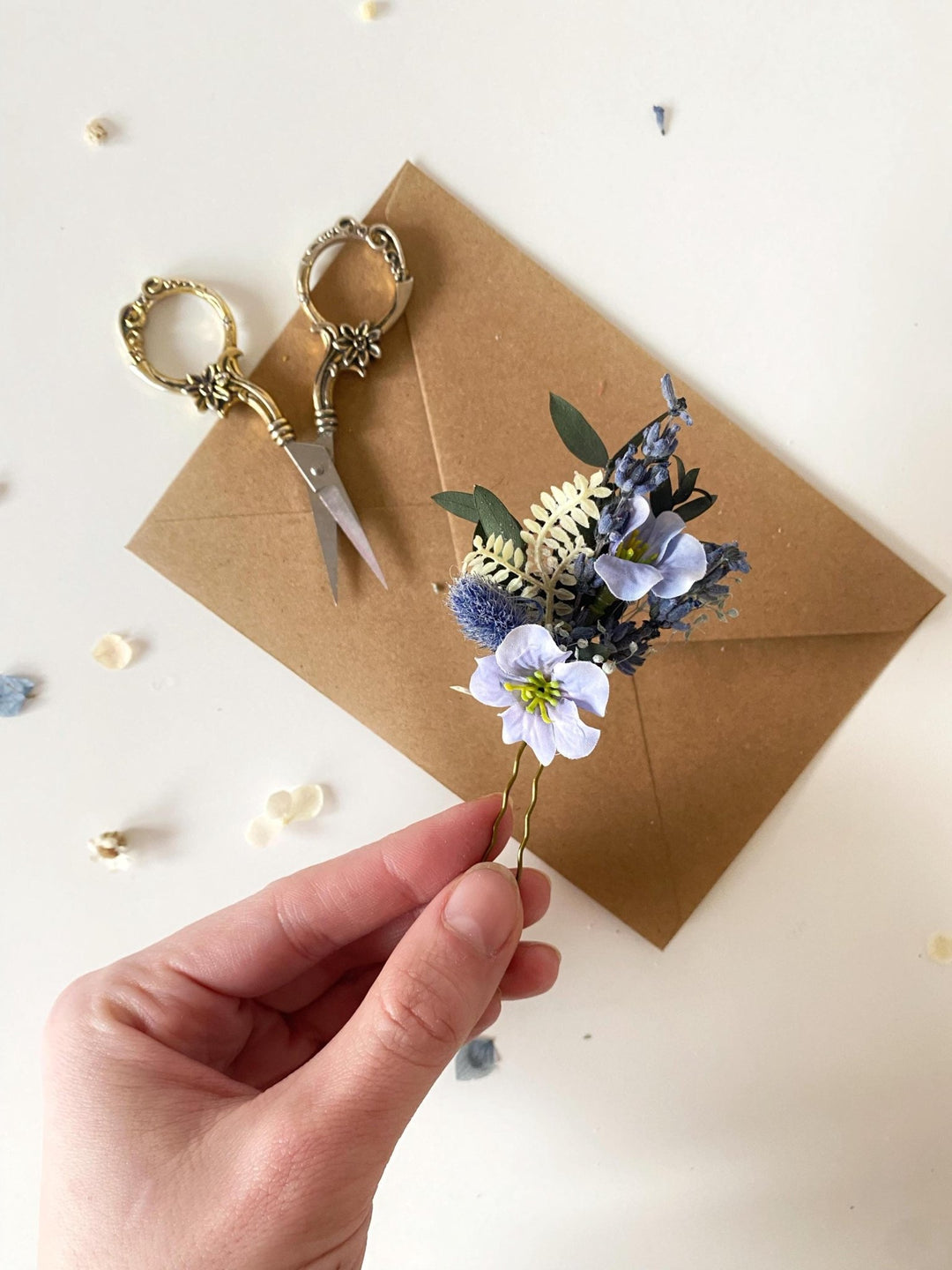 Blue Thistle Flower Hairpins: Boho Bridal Hair Accessories – handmade floral hair accessory by magaela