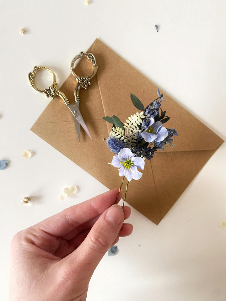 Blue Thistle Flower Hairpins: Boho Bridal Hair Accessories – handmade floral hair accessory by magaela