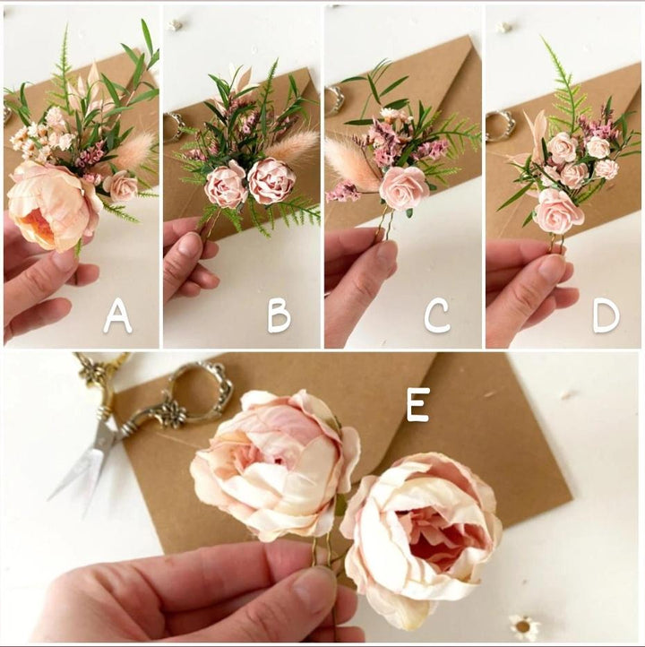 Blush Flower Hairpins: Boho Bridal Hair Accessories – handmade floral hair accessory by magaela