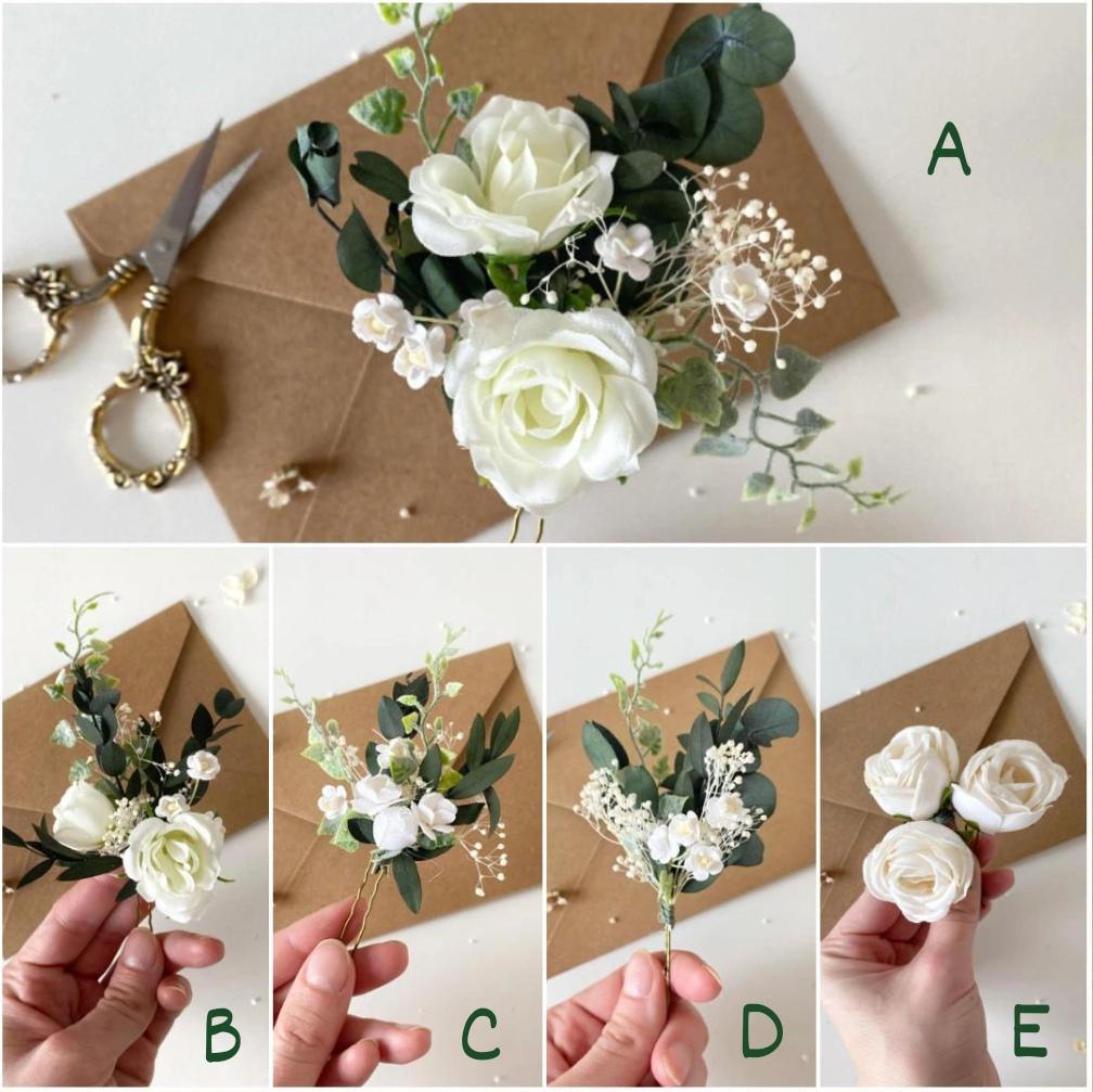 White Rose Hair Pins: Boho Bridal Hair Accessories – handmade floral hair accessory by magaela