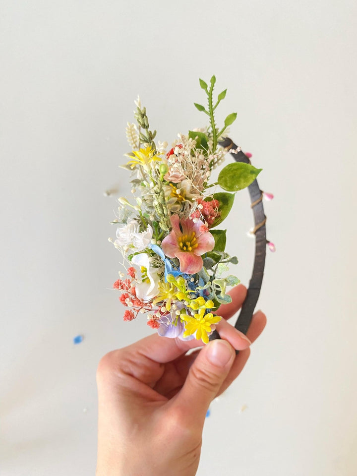 Handmade Wildflower Headband: Colorful Bridal Cottagecore Flower Crown – handmade floral hair accessory by magaela