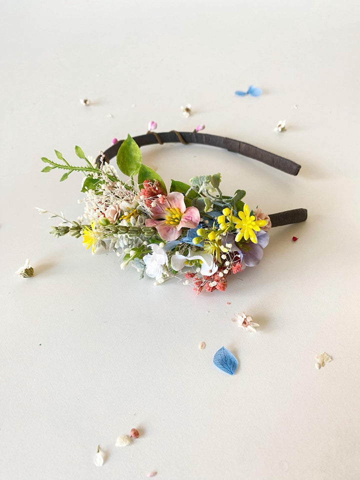 Handmade Wildflower Headband: Colorful Bridal Cottagecore Flower Crown – handmade floral hair accessory by magaela