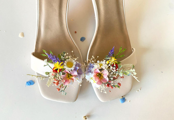 Floral Shoe Clips: Meadow Wildflower Wedding Bridal Accessories – handmade floral hair accessory by magaela