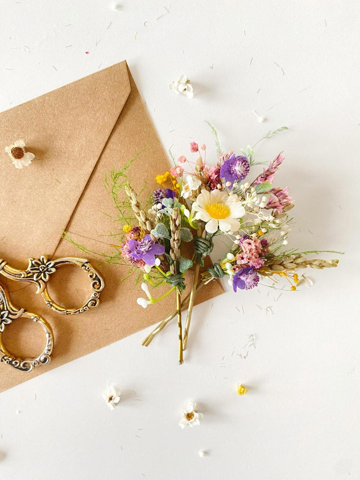 Wildflower Hair Pins: Meadow Bridal Bobby Pins, Cottagecore Wedding – handmade floral hair accessory by magaela