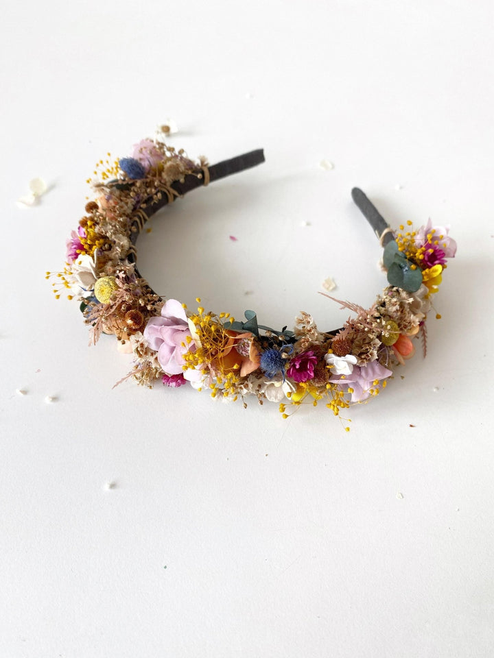 Colorful Wildflower Headband: Boho Bridal Flower Crown – handmade floral hair accessory by magaela