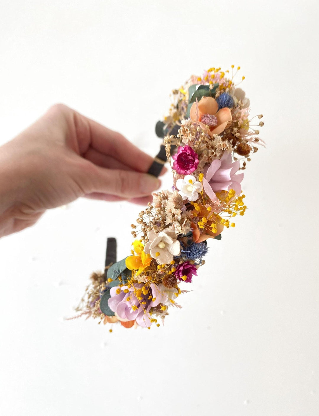 Colorful Wildflower Headband: Boho Bridal Flower Crown – handmade floral hair accessory by magaela