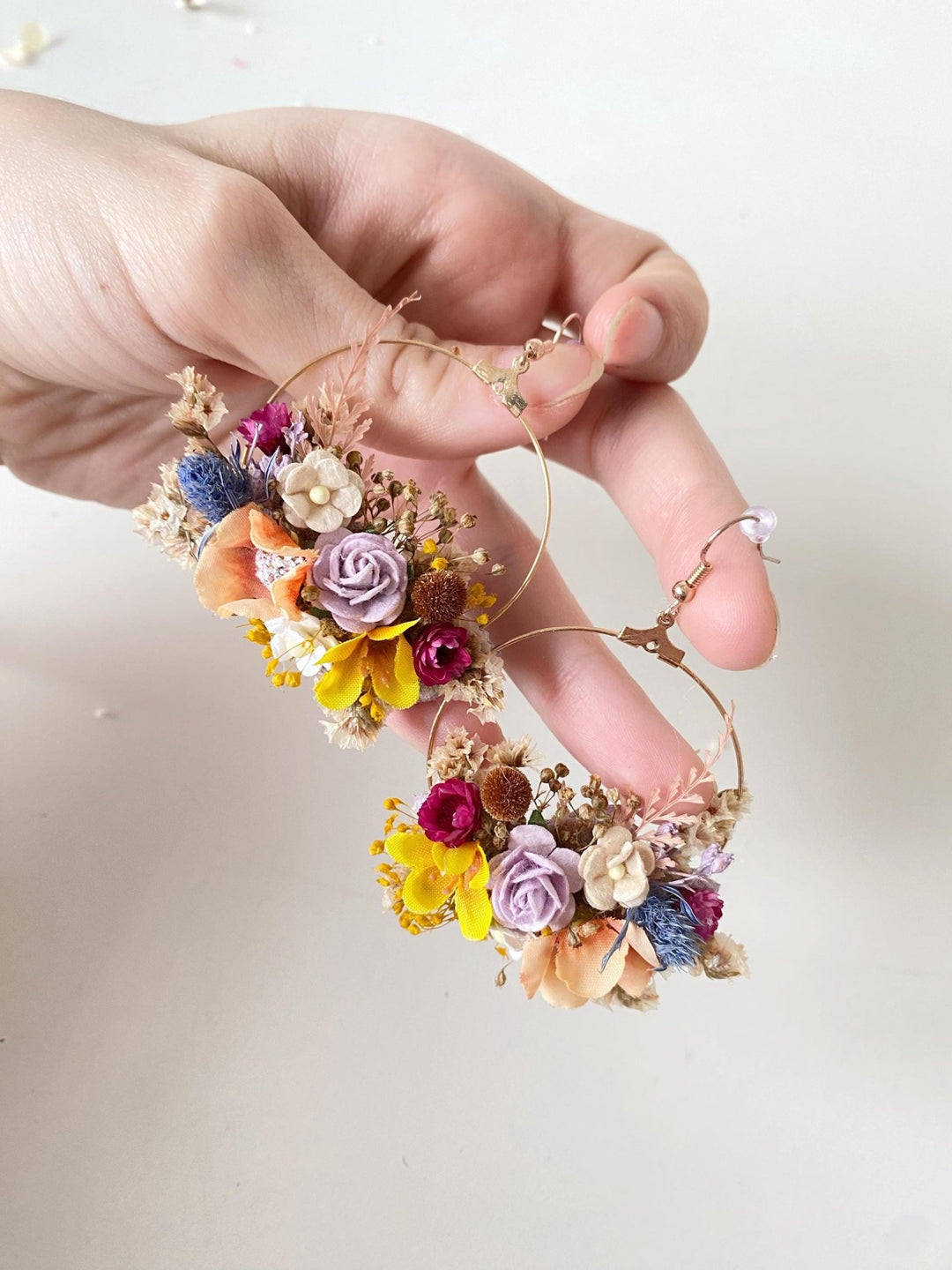 Floral Circle Earrings: Boho Wedding Flower Earrings – handmade floral hair accessory by magaela