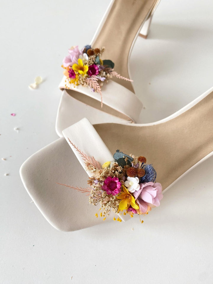Colorful Flower Shoe Clips: Boho Wedding Bridal Accessories – handmade floral hair accessory by magaela