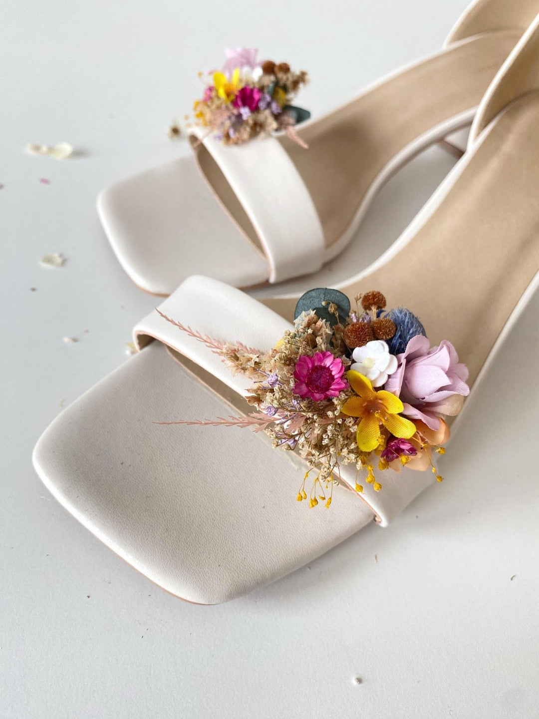 Colorful Flower Shoe Clips: Boho Wedding Bridal Accessories – handmade floral hair accessory by magaela