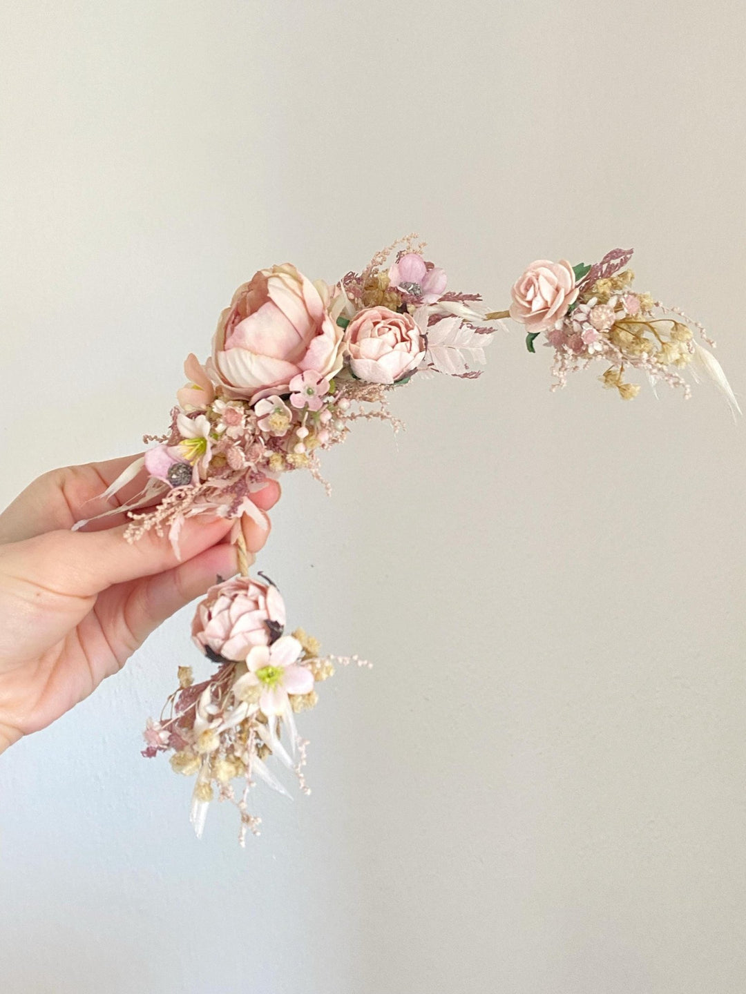 Boho Bridal Hair Vine: Pale Pink Flower Veil, Cottagecore Wedding – handmade floral hair accessory by magaela