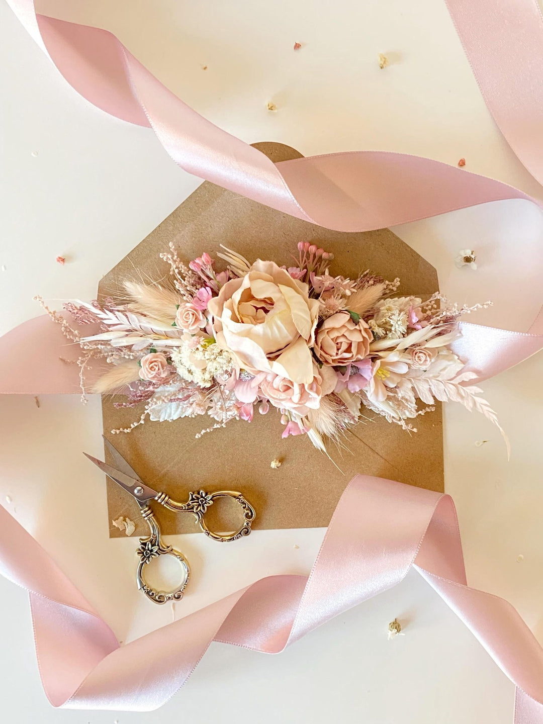 Pale Pink Flower Wedding Belt: Blush Ivory Bridal Sash – handmade floral hair accessory by magaela