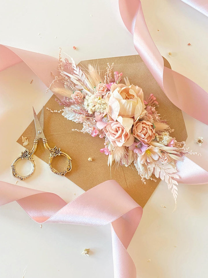 Pale Pink Flower Wedding Belt: Blush Ivory Bridal Sash – handmade floral hair accessory by magaela