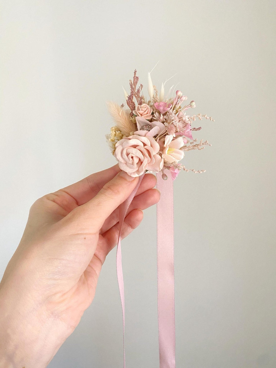 Pink Flower Wedding Corsage Bracelet: Romantic Bride Accessory – handmade floral hair accessory by magaela