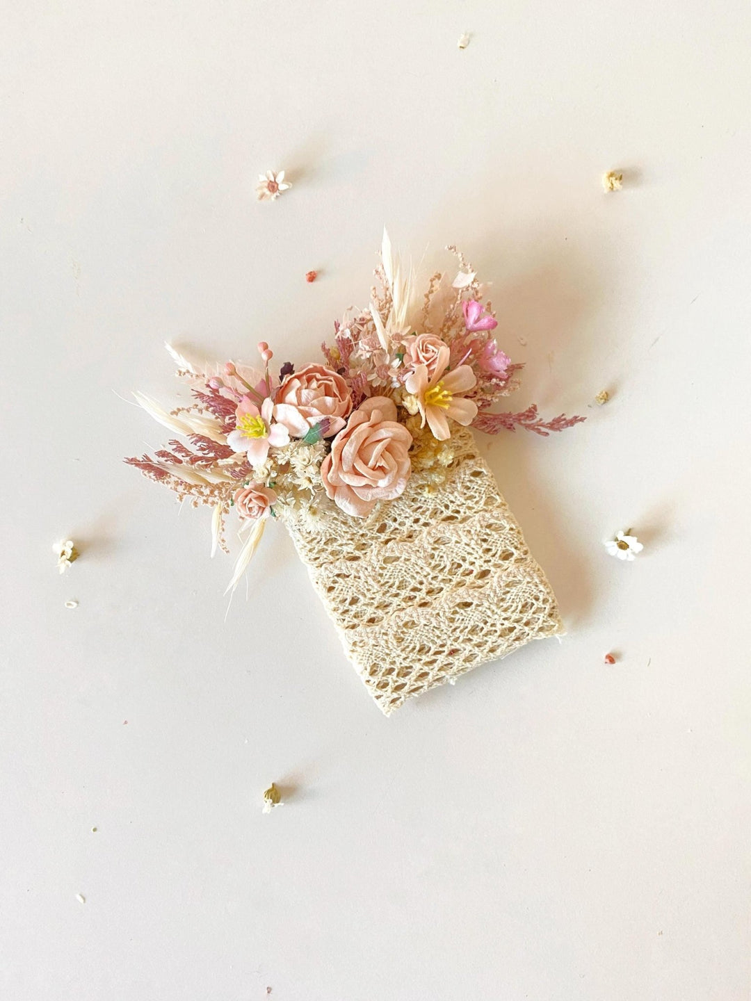Pink Cream Flower Boutonniere: Romantic Wedding Pocket Corsage – handmade floral hair accessory by magaela