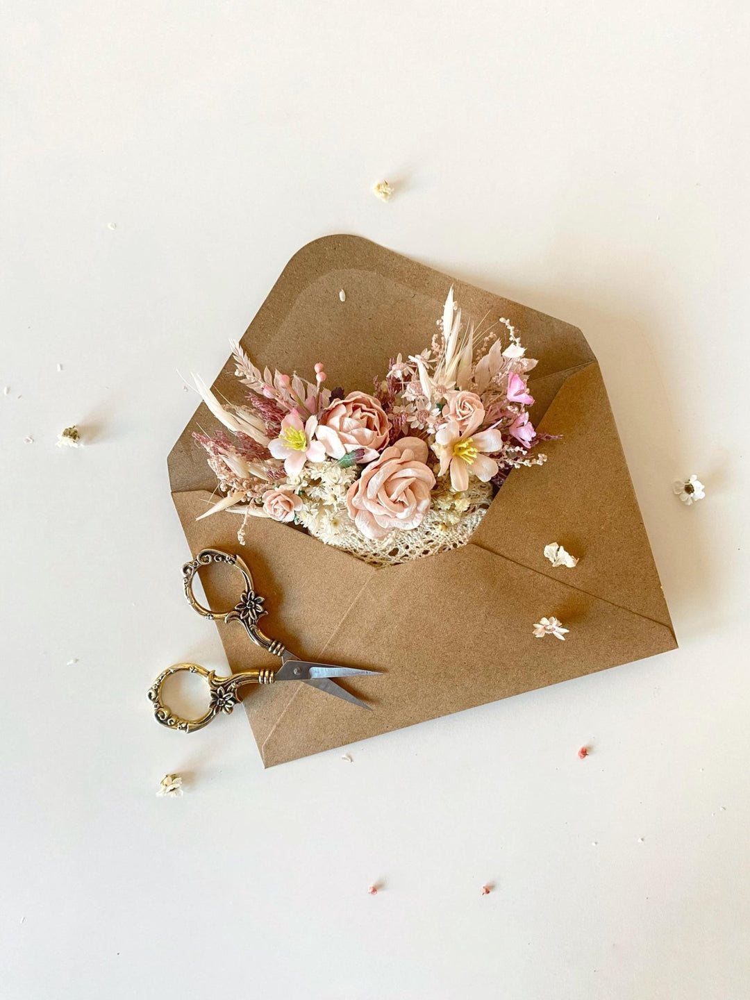 Pink Cream Flower Boutonniere: Romantic Wedding Pocket Corsage – handmade floral hair accessory by magaela