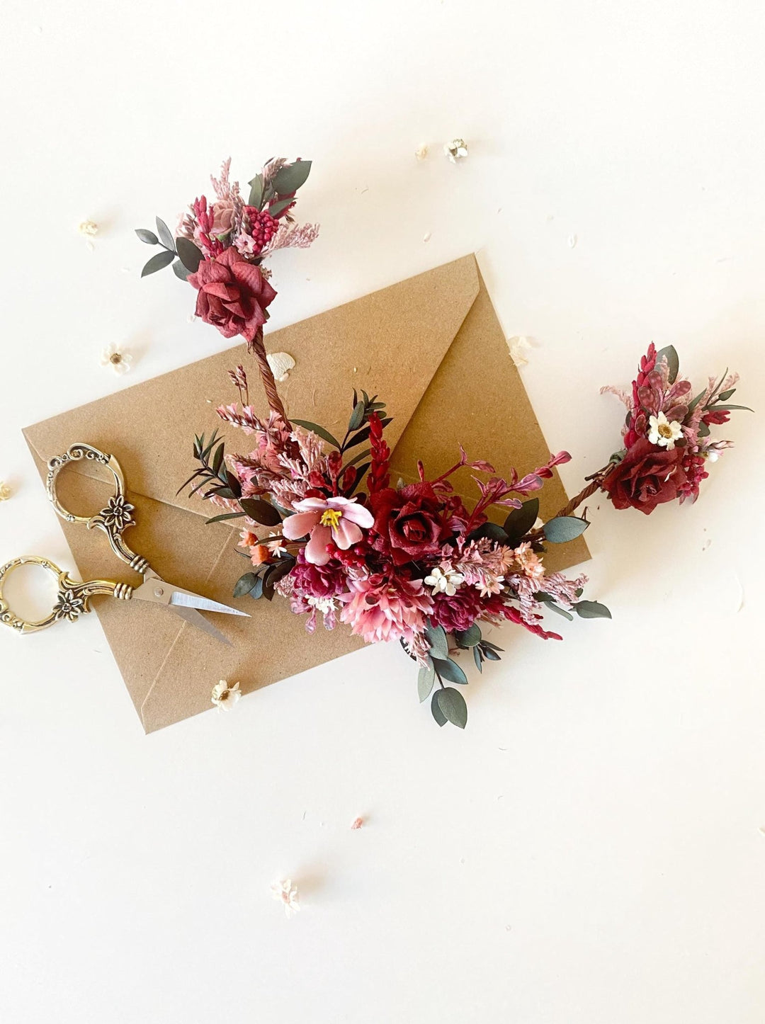 Burgundy Pink Flower Hair Vine: Rustic Wedding Bridal Hair Accessories – handmade floral hair accessory by magaela