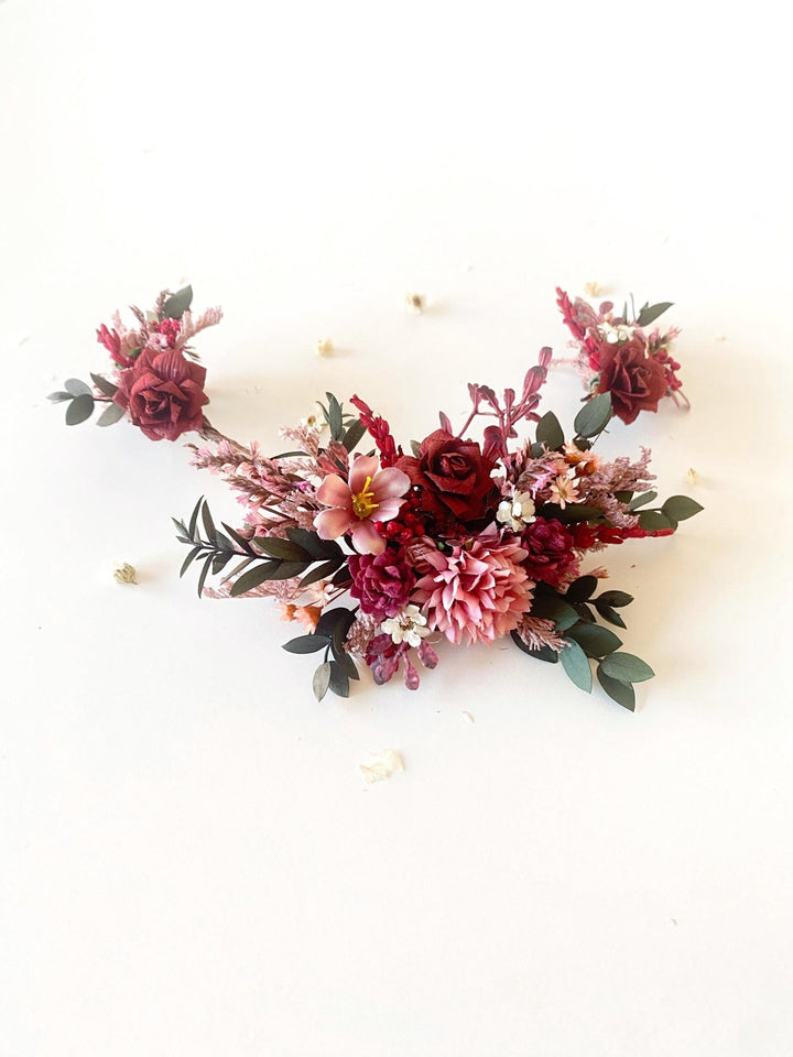 Burgundy Pink Flower Hair Vine: Rustic Wedding Bridal Hair Accessories – handmade floral hair accessory by magaela