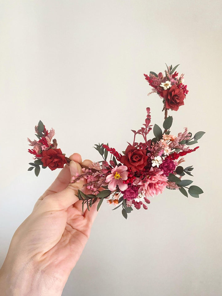 Burgundy Flower Hair Vine: Boho Wedding Bridal Hair Accessories – handmade floral hair accessory by magaela