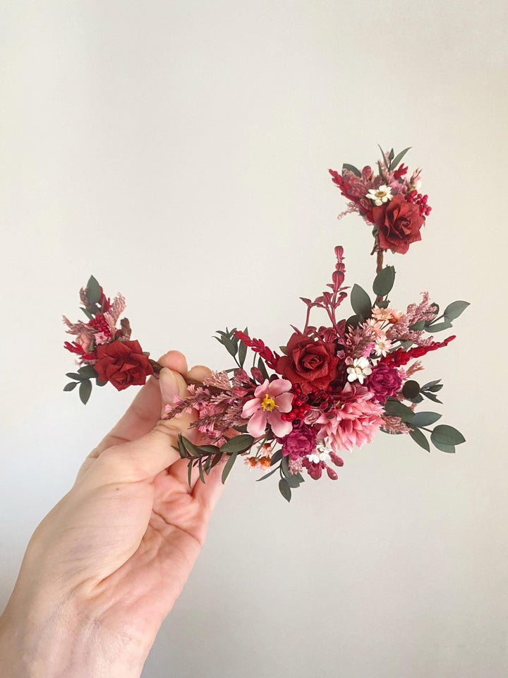 Burgundy Pink Flower Hair Vine: Rustic Wedding Bridal Hair Accessories – handmade floral hair accessory by magaela