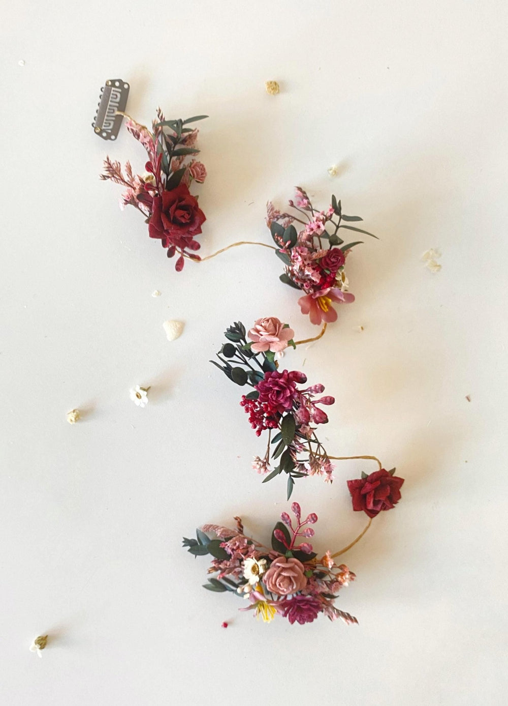 Burgundy Flower Hair Clip: Rustic Wedding Boho Hairstyle – handmade floral hair accessory by magaela