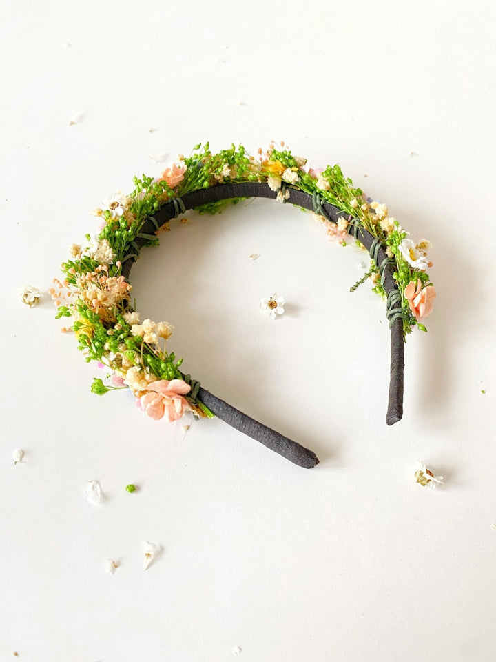Pastel Flower Headband: Boho Bridal Meadow Crown – handmade floral hair accessory by magaela