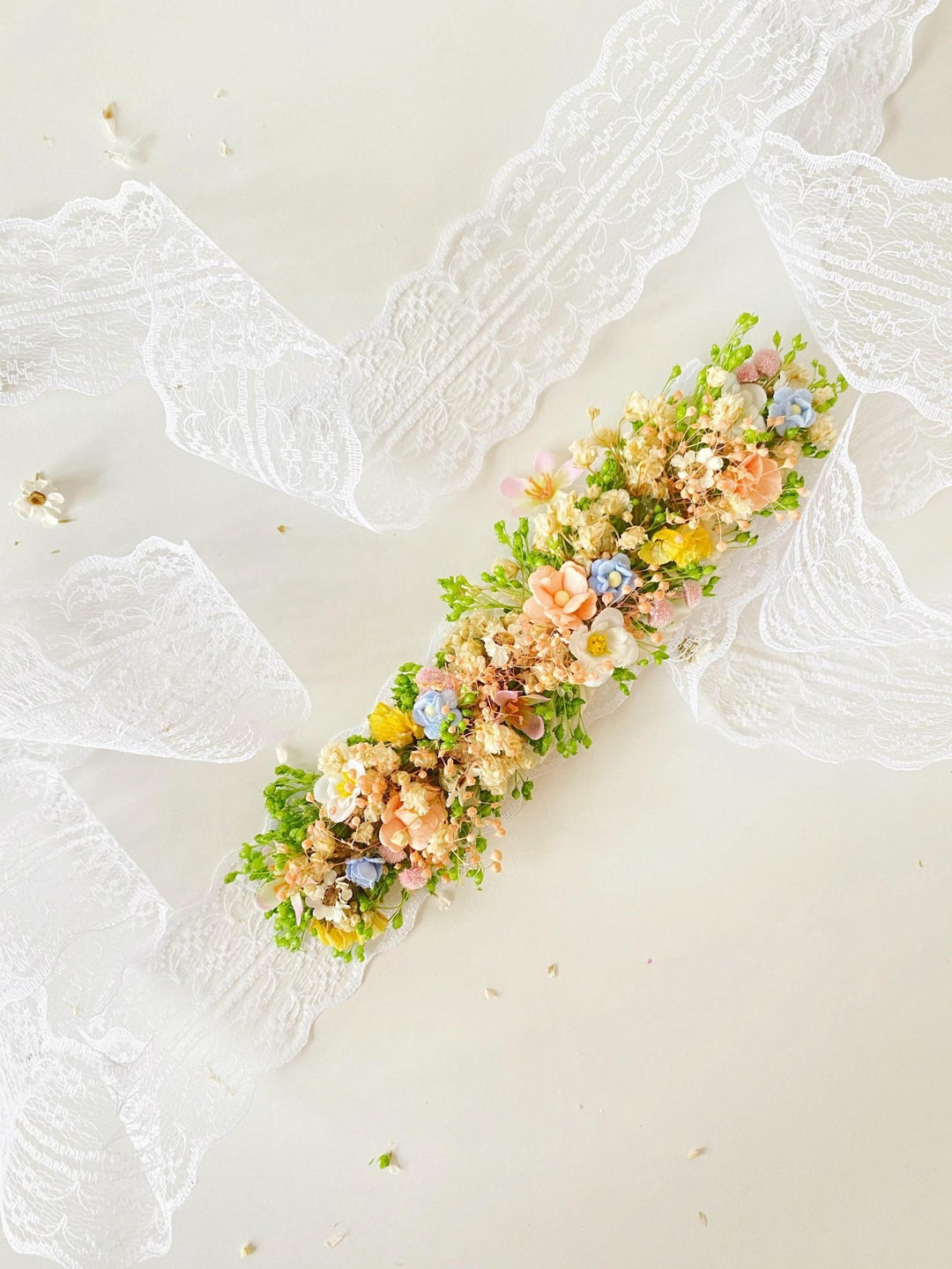 Pastel Flower Bridal Belt: Boho Meadow Wedding Dress Accessory – handmade floral hair accessory by magaela