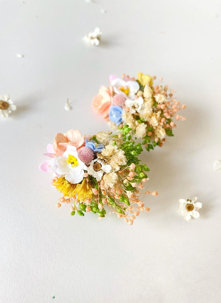 Pastel Flower Stud Earrings: Spring Wedding, Meadow Wildflowers – handmade floral hair accessory by magaela