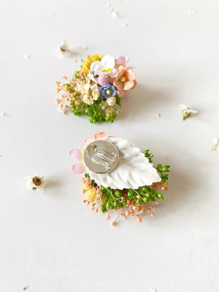 Pastel Flower Stud Earrings: Spring Wedding, Meadow Wildflowers – handmade floral hair accessory by magaela