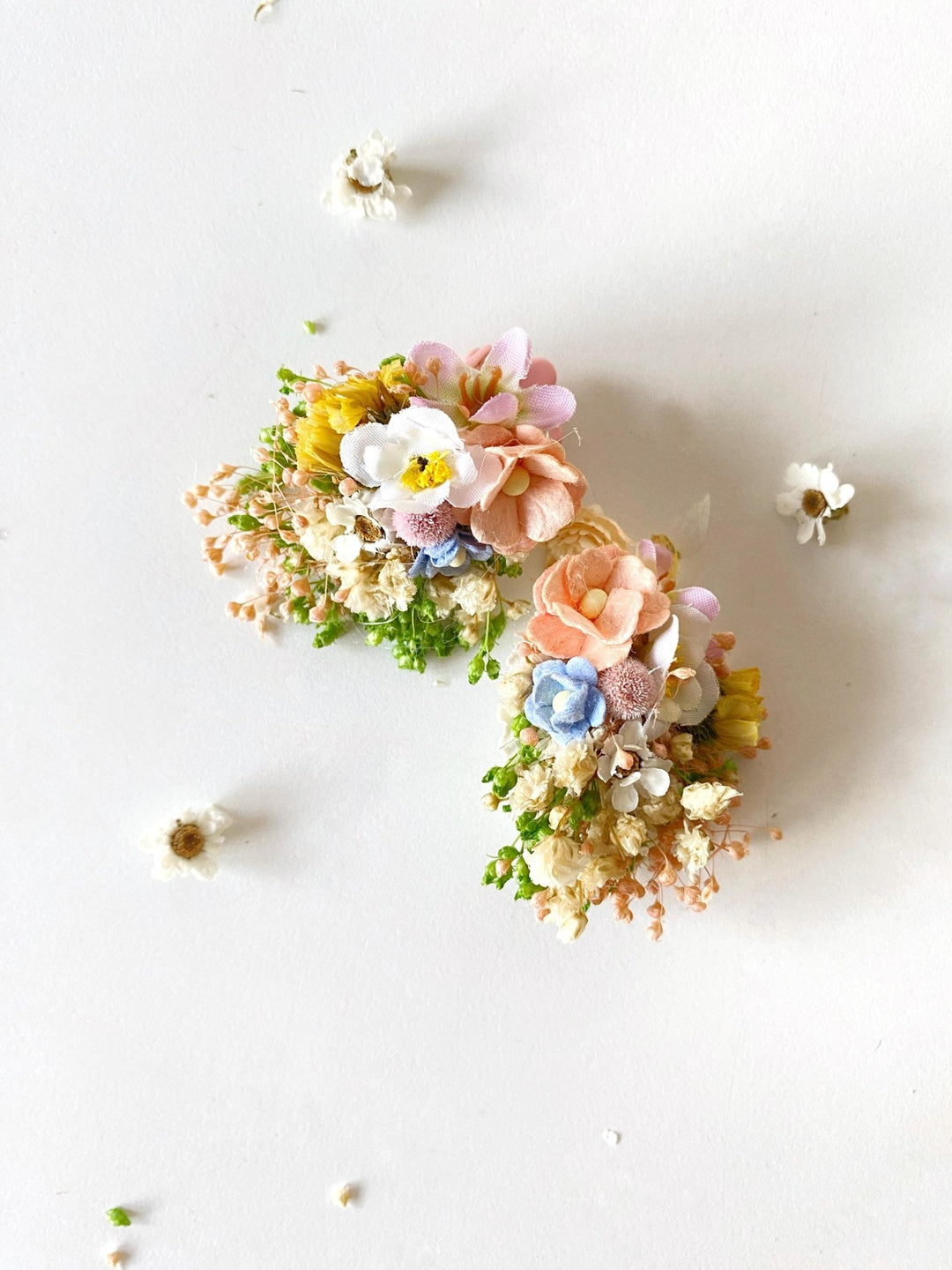 Pastel Flower Stud Earrings: Spring Wedding, Meadow Wildflowers – handmade floral hair accessory by magaela