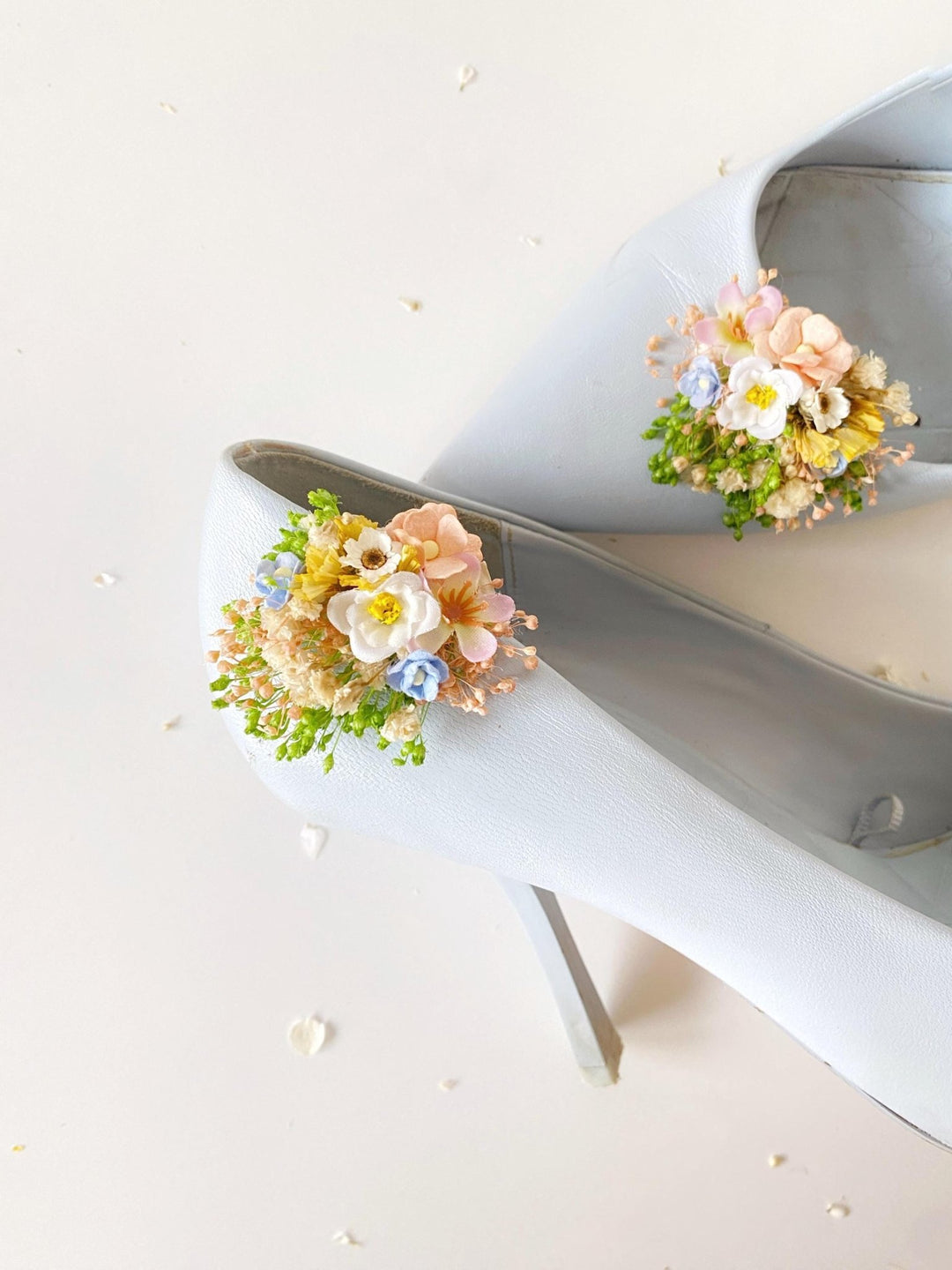 Pastel Flower Shoe Clips: Wildflower Wedding Bridal Accessory – handmade floral hair accessory by magaela