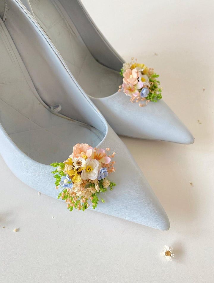 Pastel Flower Shoe Clips: Wildflower Wedding Bridal Accessory – handmade floral hair accessory by magaela