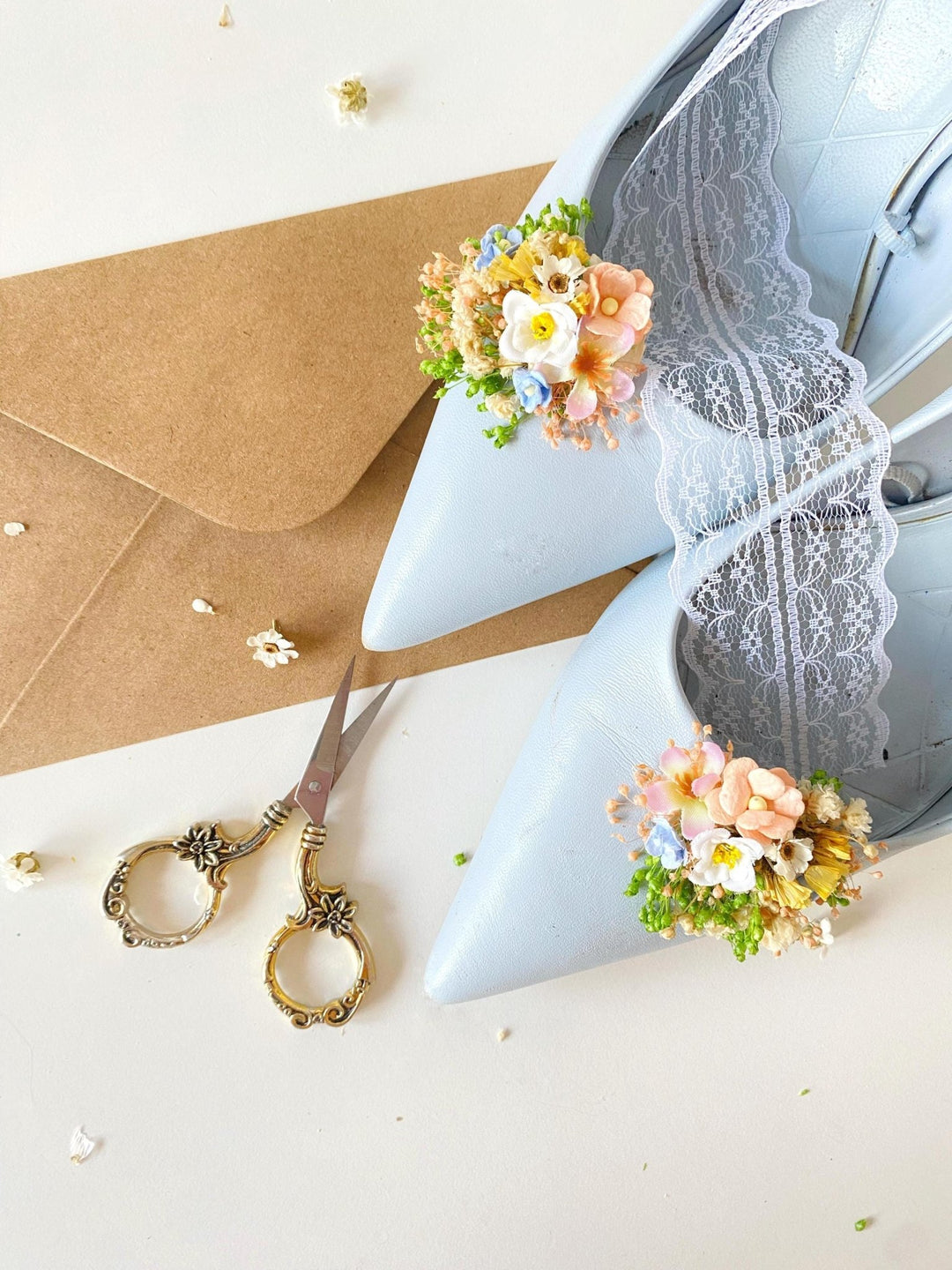 Pastel Flower Shoe Clips: Wildflower Wedding Bridal Accessory – handmade floral hair accessory by magaela