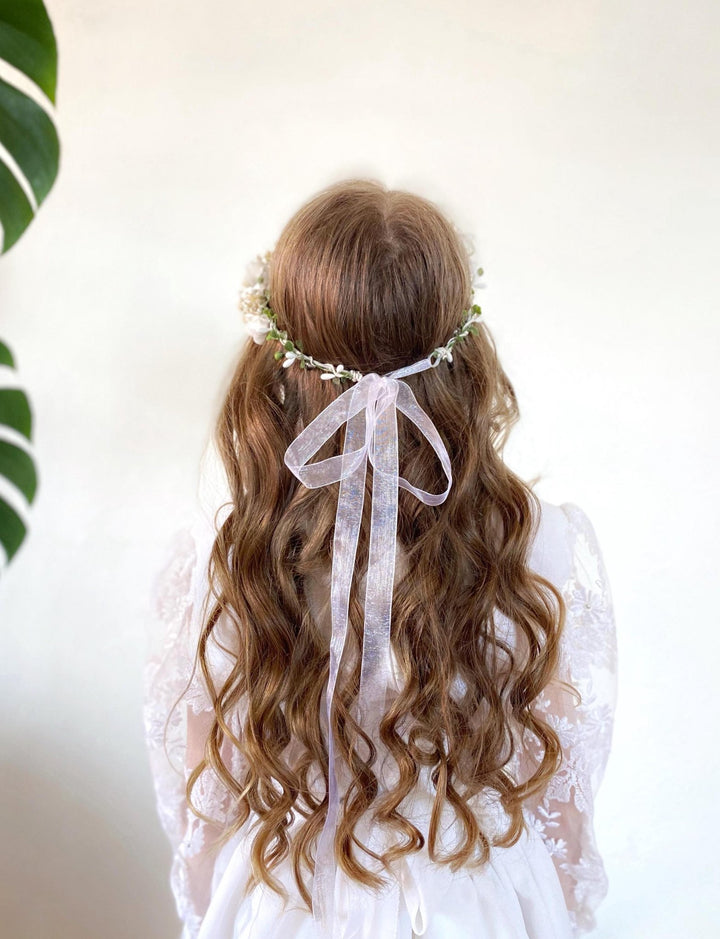 White Rose Flower Crown: First Communion, Wedding Headpiece – handmade floral hair accessory by magaela