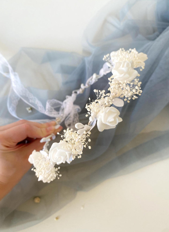 White Rose Communion Crown: Handmade Floral Headpiece – handmade floral hair accessory by magaela