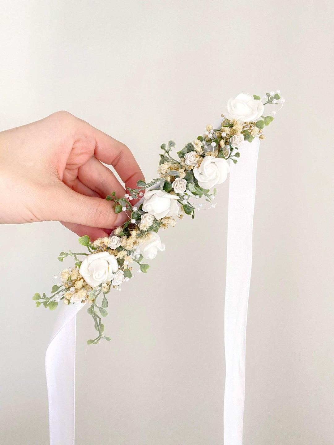 White Floral Belt: First Holy Communion Accessory – handmade floral hair accessory by magaela